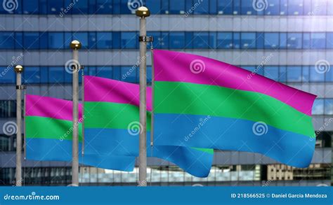 3d Polysexuality Flag Waving On Wind At Modern City Polysexual Banner