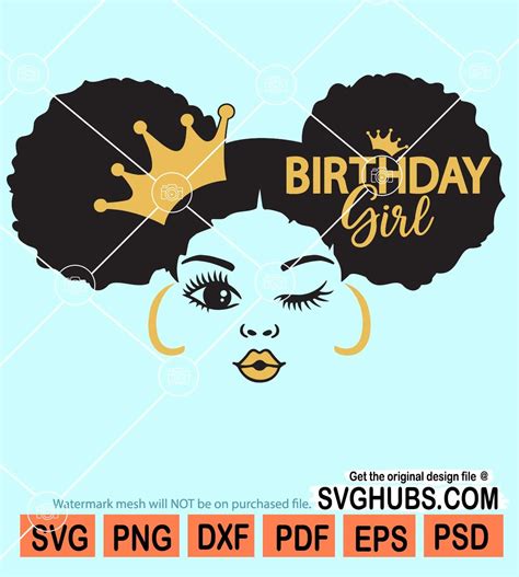 Birthday Girl Svg Birthday Queen Svg Birthday Crown Svg Afro Girl