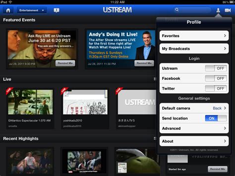 Ustream Offers Free Streaming Of Live And Recorded Content Via Your Ipad