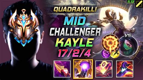 Challenger Kayle MID vs Akali 챌린저 장인 미드 케일 템트리 룬 내셔 집공 ケイル Кейл 正义天使