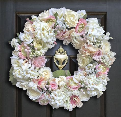 Cream And Pink Wedding Wreath Bridal Wreaths Bridal Shower Etsy