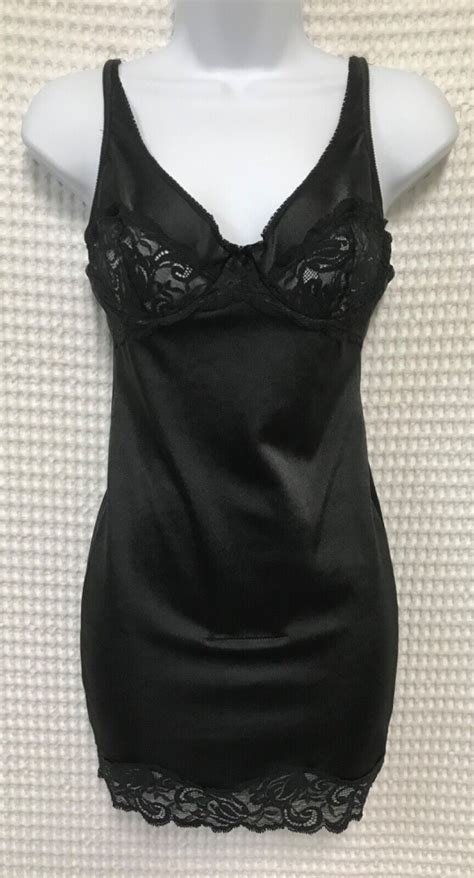 Vintage Vanity Fair 34 Black Satin Shaper Girdle Slip Attached Panty