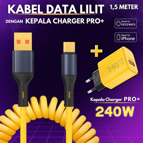 Jual Fast Charging Kabel Data Lilit Spiral Kabel Data 1 5 Meter Type C