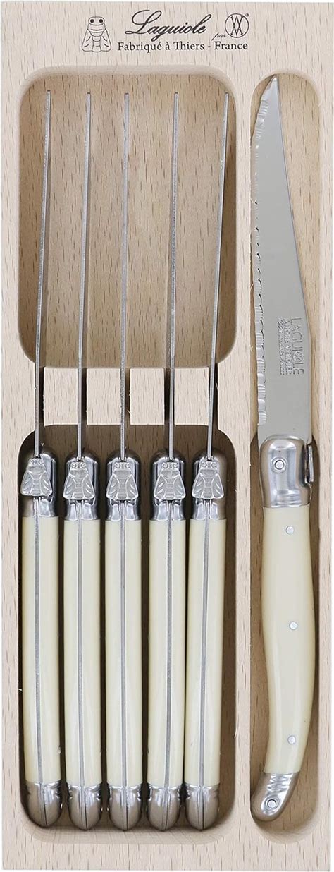 Laguiole 6 X Steak Knifes Ivory Colour Knifes Set In Wooden Tray