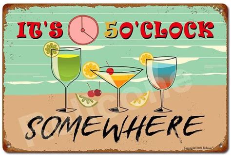 Uhvd Its 5 Oclock Somewhere 8x12 Vintage Retro Funny Beer Signs