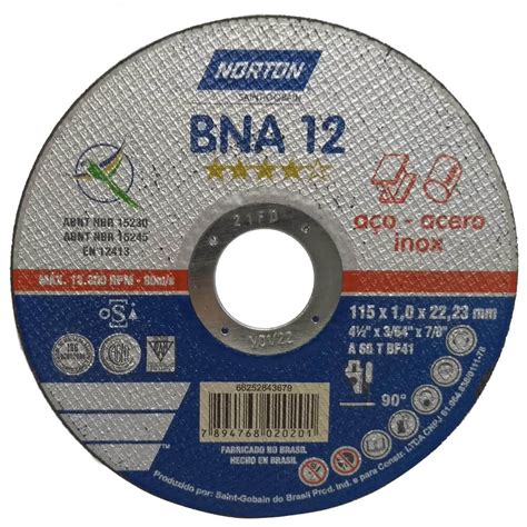 Disco De Corte Fino Para Inox Norton Bna X X Pe As