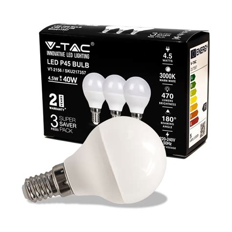 V TAC Kit 3PCS PACK Mini Ampoule LED Globe SMD P45 4 5W E14 Blanc Chaud