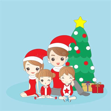 Família Do Natal Dos Desenhos Animados Que Sorri Felizmente Ilustração