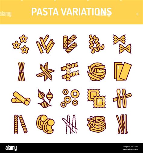 Original Italienische Pasta Variationen Farbe Linie Symbole Gesetzt