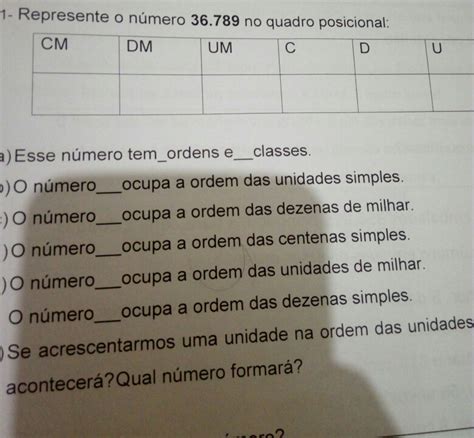 1 Represente o número 36 789 no quadro posiciona Gauthmath