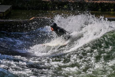 Munich Germany December Winter Surfer In The City River