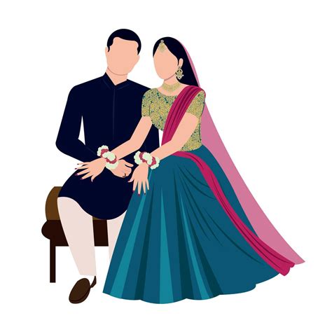 Vector Vector Cute Indian Couple Cartoon In Traditional Dress Posing