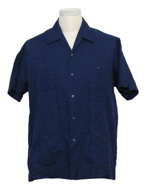 Vintage 80s Guayabera Shirt 80s Romani Mens Blue Cotton And