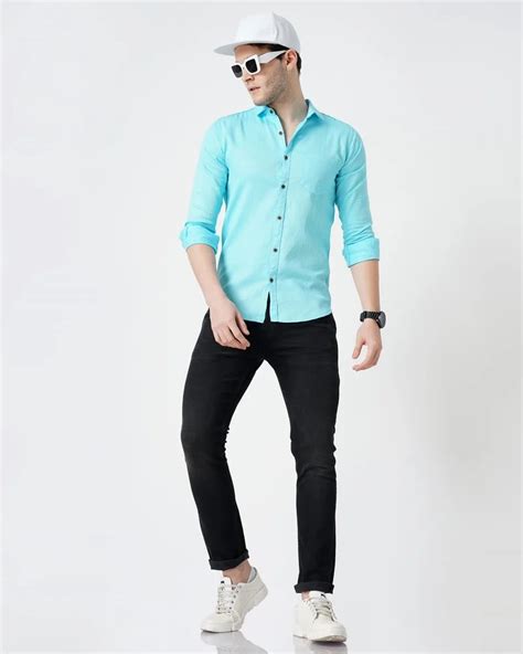 Casual Cotton Men Sky Blue Plain Shirt At Best Price In Bengaluru Id