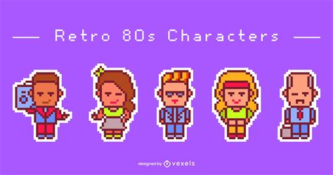 Charaktere Des Retro Pixel Art Sets Der 80er Jahre Vektor Download