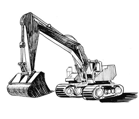 Premium Photo | Industrial excavator. Ink black and white drawing