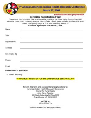 Fillable Online Ruralhealth Und Exhibitor Registration Form Center