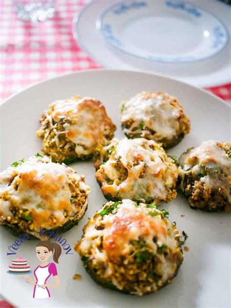 Pesto Stuffed Mushrooms With Feta Cheese Veena Azmanov