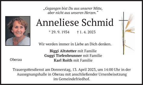 Traueranzeigen Von Anneliese Schmid Trauer Merkur De