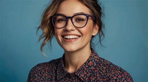 A Woman Wearing Glasses With A Smile That Says Smile Premium Ai