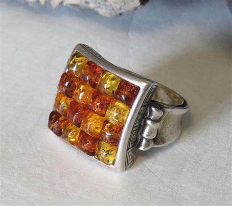 Sterling Silver Ring Amber Ring Size 6 3 4 Marked 925 Vintage Men