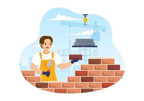 Bricklayer Worker Illustration With People Construction And Laying