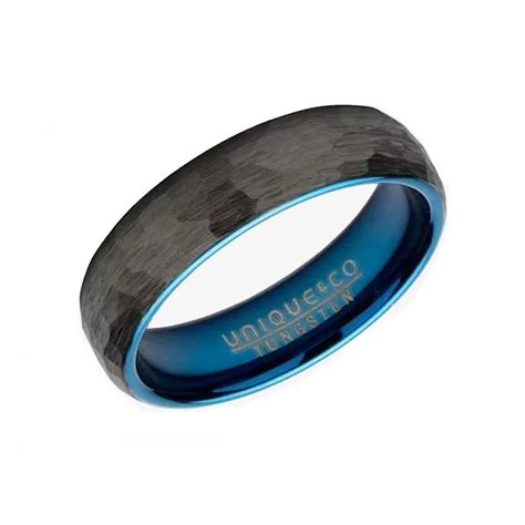 Unique Co Men S Tungsten Black Ip Plated Hammered Mm Ring Tur