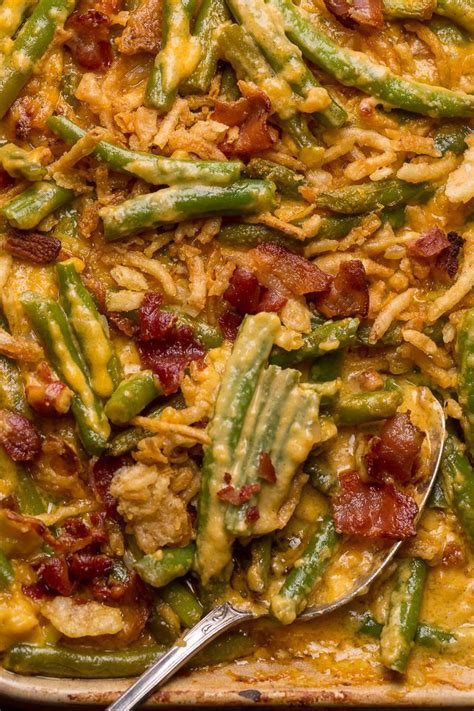 Cheesy Bacon Green Bean Casserole Baker By Nature Recipe Green Bean Casserole Bacon