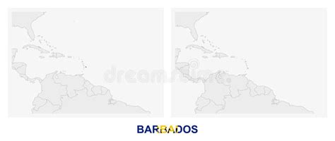 Dos Versiones Del Mapa De Barbados Con La Bandera De Barbados Y