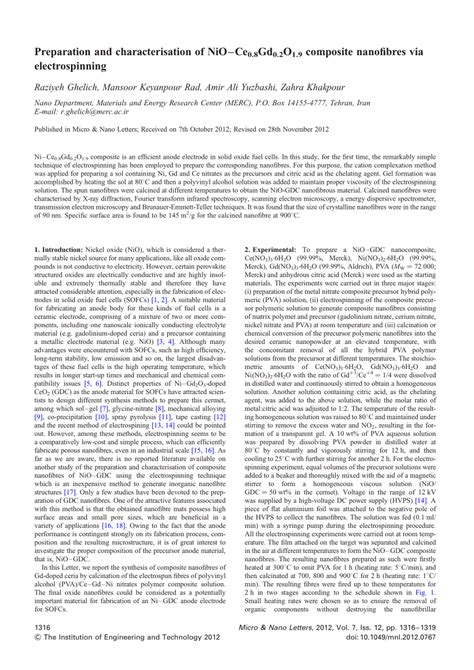 PDF Preparation And Characterisation Of NiOCe0 8Gd0 2O