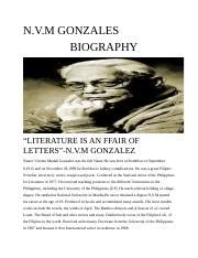 N V M Gonzalez Bibliography Docx N V M GONZALES BIOGRAPHY LITERATURE