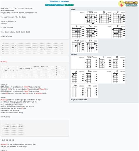 Chord: Too Much Heaven - tab, song lyric, sheet, guitar, ukulele ...