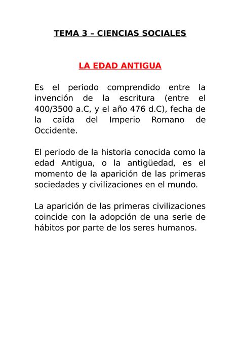 Tema Ciencias Sociales Tema Ciencias Sociales La Edad Antigua