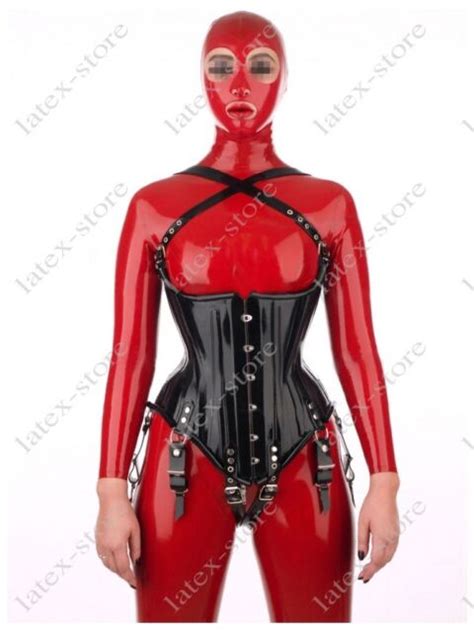 594 Latex GUMMI Rubber Buckles Corset Lace Up Belts Suspenders