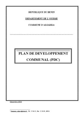 Revue De Litterature Sur Le Plan Communal De Developpement Au Burkina