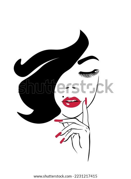 Beautiful Woman Face Red Lips Lush Stock Vector Royalty Free