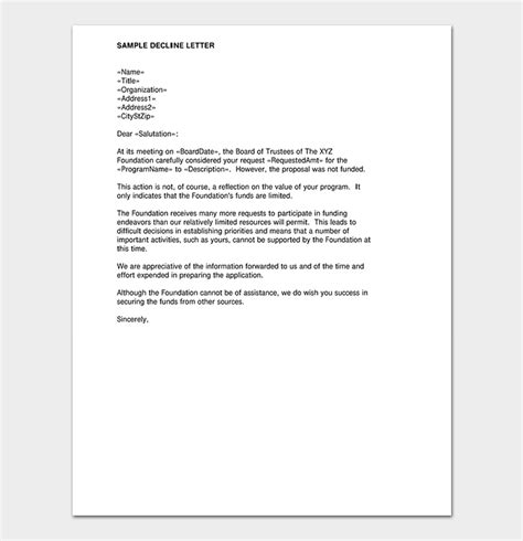 Grant Rejection Letter Free Samples And Examples Dotxes