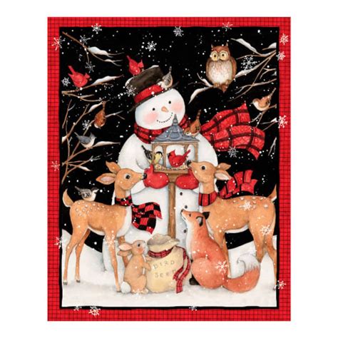 Susan Winget Snowman Deer Panel Christmas Cotton Fabric Holiday