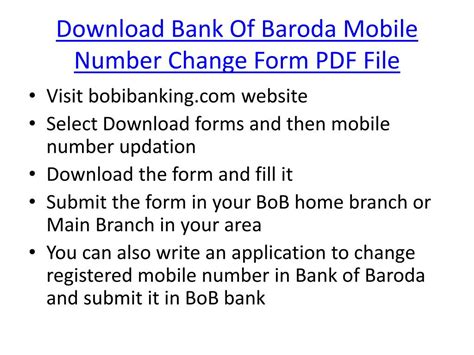 Ppt How To Change Or Update Registered Mobile Number In Bank Of