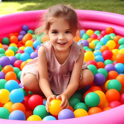 Une Jolie Petite Fille Jouant Sur Des Balles En Plastique Multicolores