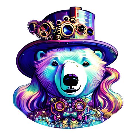 Steampunk Polar Bear Ouderwetse Tekenfilm Met Hoge Hoed · Creative Fabrica