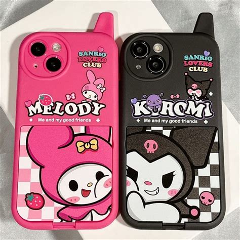 Anime Kuromi My Melody Mirror Stand Kawaii Matching IPhone Case