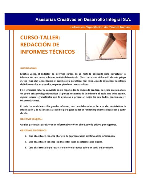 Curso‐taller Redacción De Informes Técnicos Asesorías Creativas En