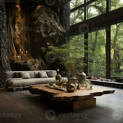 Interior Design, Living room with serene nature view, Beautiful mansion ...