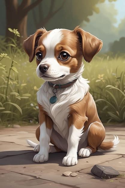 Premium Photo Cartoon Drawing Of A Small Brown And White Dog Sitting