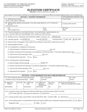 Fillable Online Fema Nfip Elevation Certificate Form Instructions