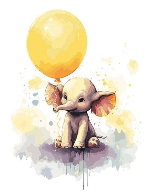 Premium Vector A Drawing Of A Baby Elephant With A Balloon