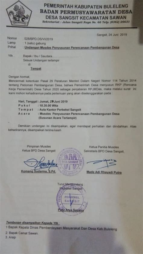 Contoh Surat Undangan Rapat Bpd Desa Kelengkapan Panitia Pilkades