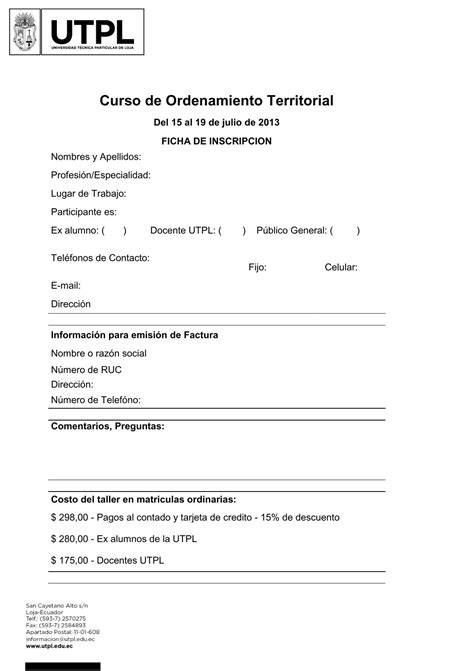 Ficha De Inscripción