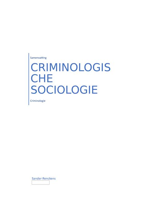 Criminologische Sociologie Als Onderdeel Van Verpleegkunde Sander